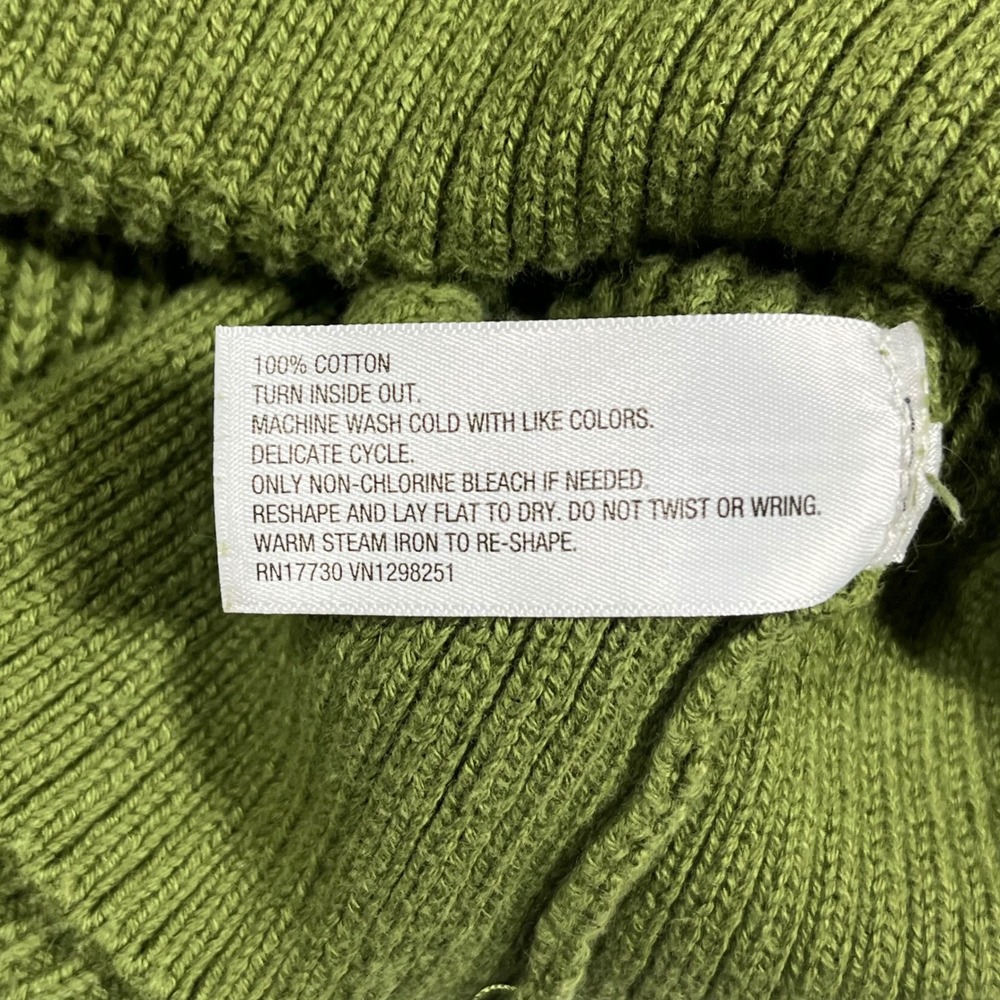 Womens Granola Fisherman 90s Grunge Olive Green Cotton Cardigan Sweater Medium - Picture 7 of 7